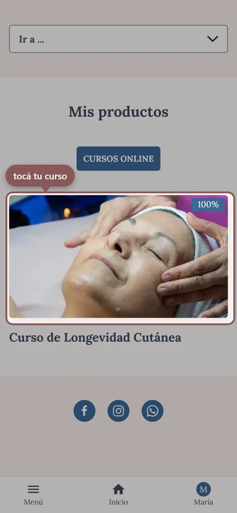 Mis productos: tus cursos con su avance