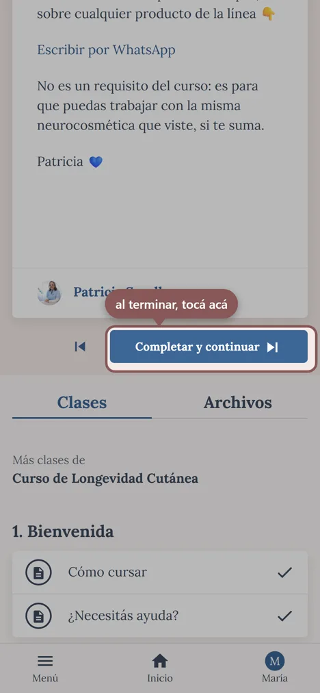 El botón está al pie de cada clase